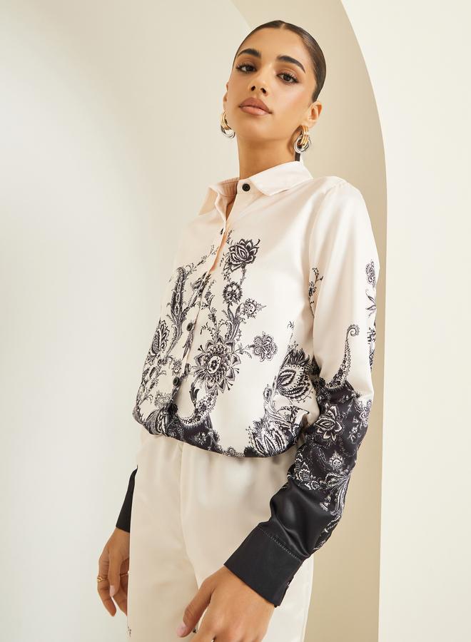 Styli Women Beige Paisley Placement Printed Shirt - Image 5